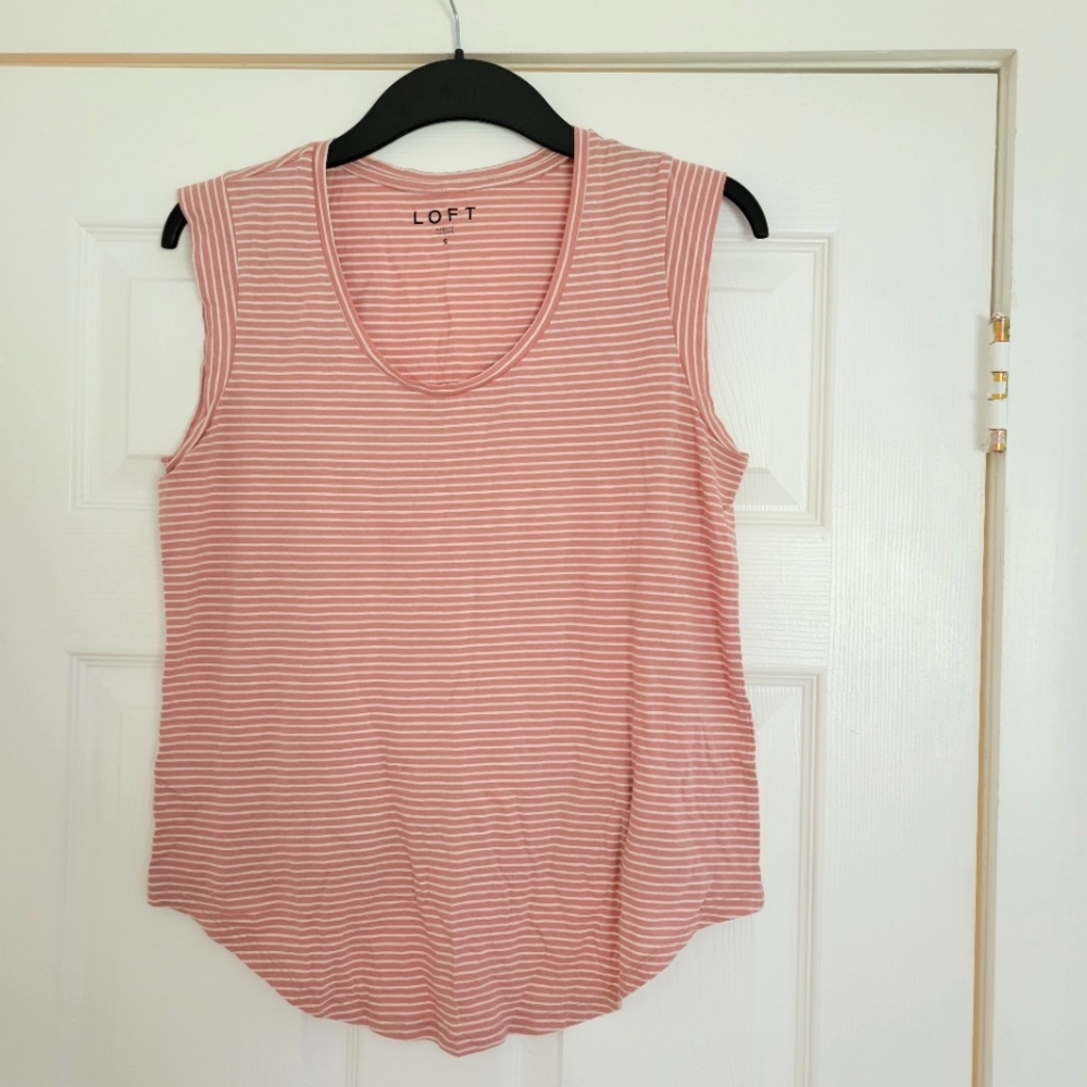 LOFT Rose & White Stripe Top Size Small